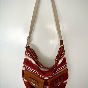 Cole Haan Red and Brown Striped Shoulder Bag